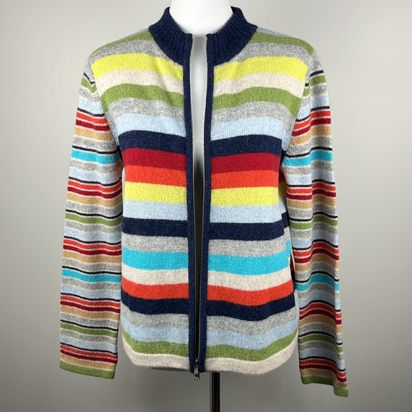 Express Jeans Lambswool Full Zip Stripe Multicolor Sweater Indie Y2K 90’s Sz L - Picture 3 of 14